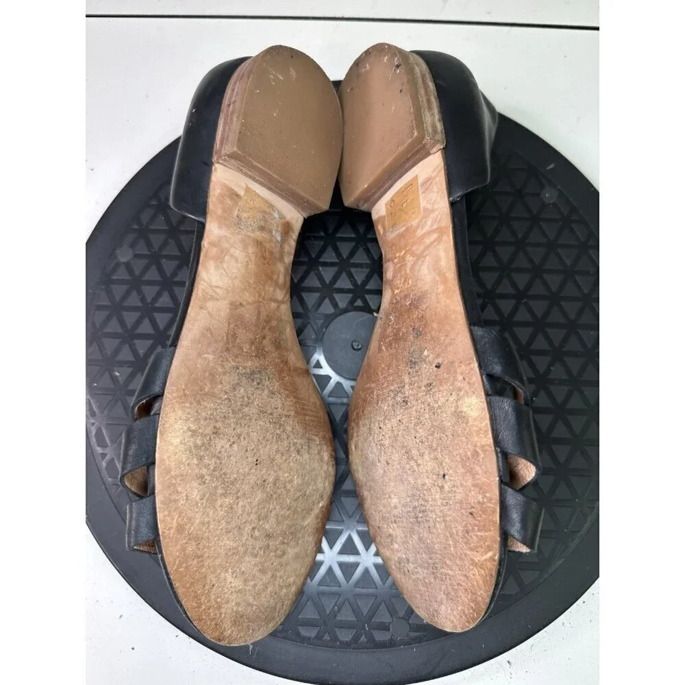 Madewell Slip On Flat Sandals Black Leather Straps Sz 7.5